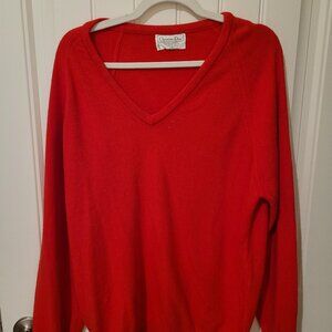 Vintage Christian Dior V-Neck Sweater in Red Size Large